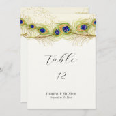 Modern Swirl Peacock Feathers Monogram Menu (Voorkant / Achterkant)