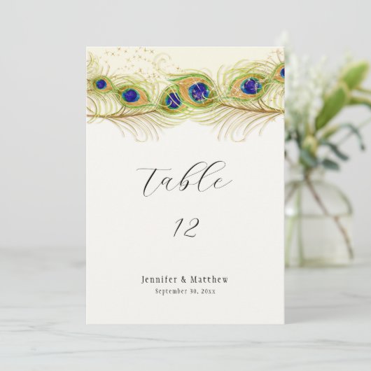 Modern Swirl Peacock Feathers Monogram Menu (Staand voorkant)