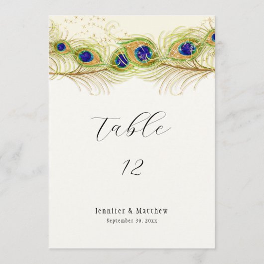 Modern Swirl Peacock Feathers Monogram Menu (Voorkant)