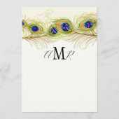 Modern Swirl Peacock Feathers Monogram Menu (Achterkant)