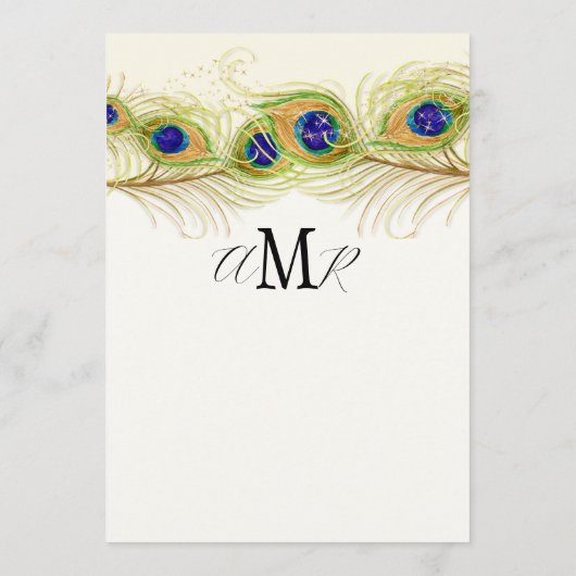 Modern Swirl Peacock Feathers Monogram Menu (Achterkant)