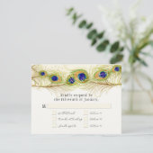 Modern Swirl Peacock Feathers Monogram RSVP Kaartje (Staand voorkant)