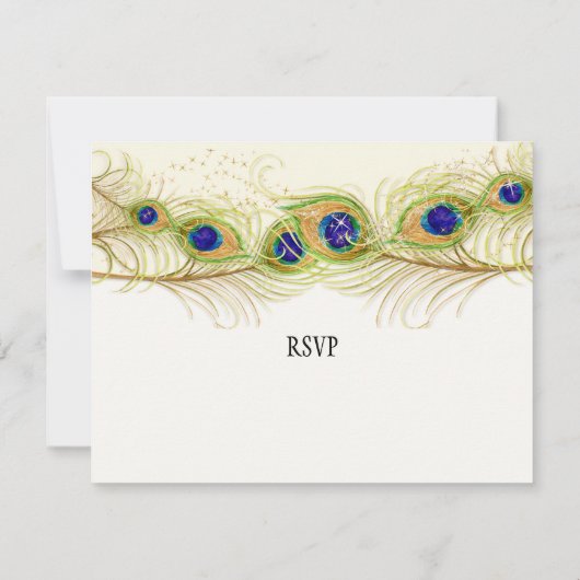 Modern Swirl Peacock Feathers Monogram RSVP Kaartje (Achterkant)
