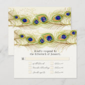 Modern Swirl Peacock Feathers Monogram RSVP Kaartje (Voorkant / Achterkant)
