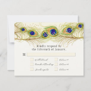 Modern Swirl Peacock Feathers Monogram RSVP Kaartje
