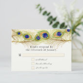 Modern Swirl Peacock Feathers Monogram RSVP Kaartje (Staand voorkant)