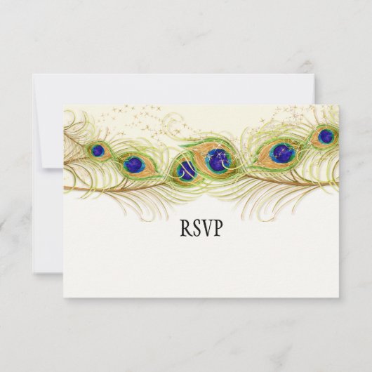 Modern Swirl Peacock Feathers Monogram RSVP Kaartje (Achterkant)