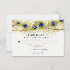 Modern Swirl Peacock Feathers Monogram RSVP Kaartje