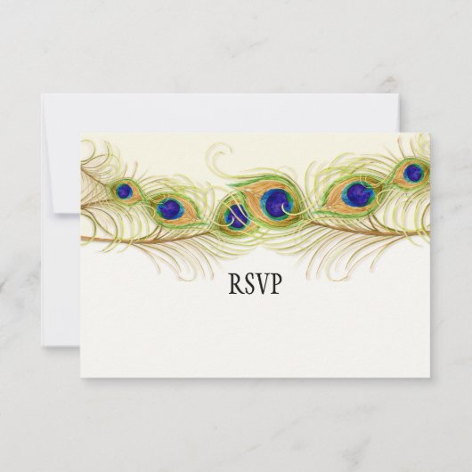 Modern Swirl Peacock Feathers Monogram RSVP Kaartje (Achterkant)