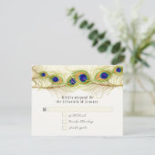 Modern Swirl Peacock Feathers Monogram RSVP Kaartje (Staand voorkant)