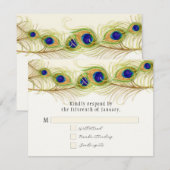 Modern Swirl Peacock Feathers Monogram RSVP Kaartje (Voorkant / Achterkant)