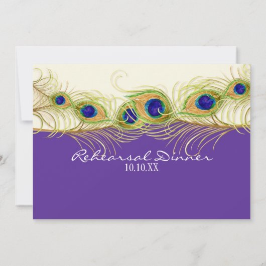 Modern Swirl Peacock Feathers Rehearsal Dinner Kaart (Achterkant)