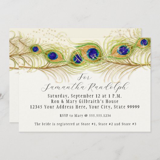Modern Swirl Peacock Feathers Vrijgezellenfeest In Kaart (Voorkant / Achterkant)