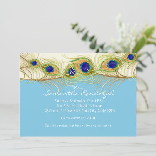 Modern Swirl Peacock Feathers Vrijgezellenfeest In Kaart (Staand voorkant)