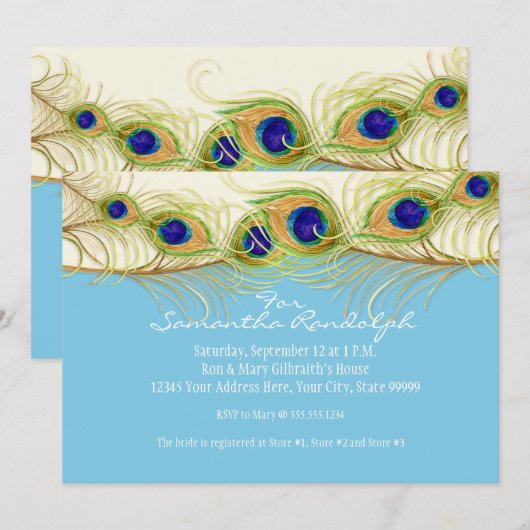 Modern Swirl Peacock Feathers Vrijgezellenfeest In Kaart (Voorkant / Achterkant)