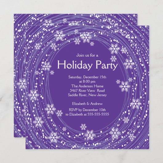 Modern Swirl Snowflakes Holiday Party Paars Kaart (Voorkant / Achterkant)
