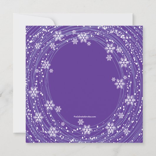 Modern Swirl Snowflakes Holiday Party Paars Kaart (Achterkant)