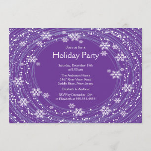Modern Swirl Snowflakes Holiday Party paars Kaart