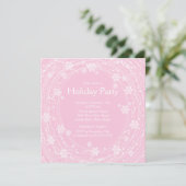 Modern Swirl Snowflakes Holiday Party Pink Kaart (Staand voorkant)