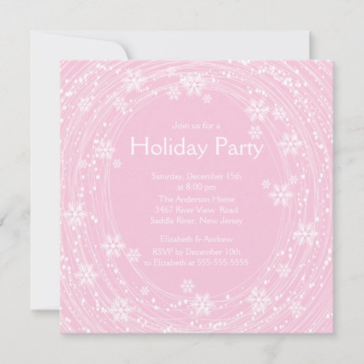 Modern Swirl Snowflakes Holiday Party Pink Kaart (Voorkant)