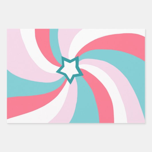 Modern Swirl Star Green Pink Inpakpapier Vel (Voorkant 2)