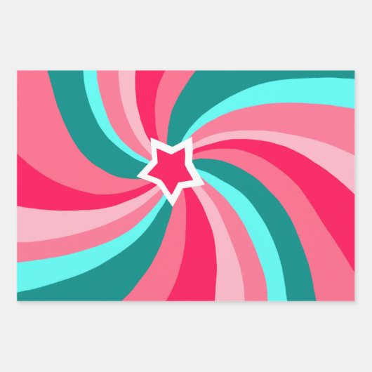 Modern Swirl Star Green Pink Set of Inpakpapier Vel (Voorkant)