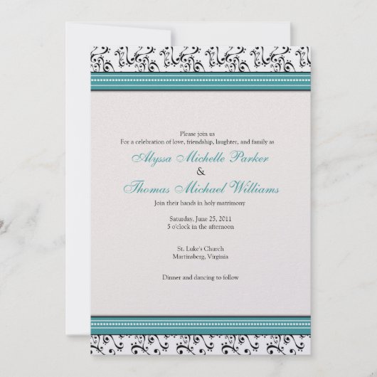 Modern Swirl Wedding Invitation (Blauwgroen) Kaart (Voorkant)