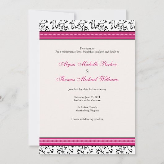 Modern Swirl Wedding Invitation (Fuschia) Kaart (Voorkant)