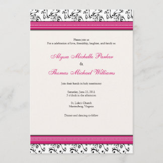 Modern Swirl Wedding Invitation (Fuschia) Kaart