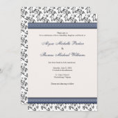 Modern Swirl Wedding Invitation (marine) Kaart (Voorkant / Achterkant)