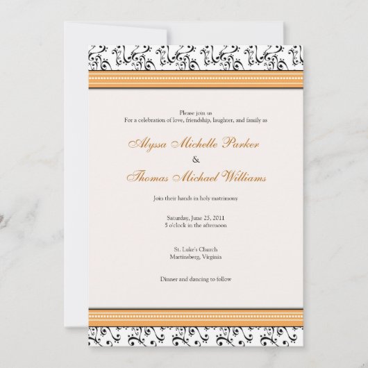 Modern Swirl Wedding Invitation (Oranje) Kaart (Voorkant)