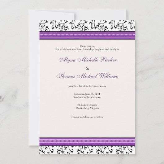 Modern Swirl Wedding Invitation (Paars) Kaart (Voorkant)