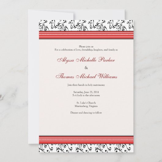 Modern Swirl Wedding Invitation (rood) Kaart (Voorkant)