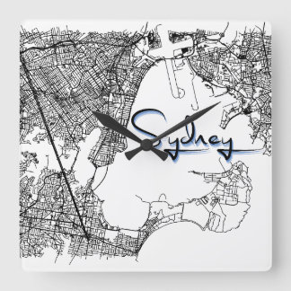 Modern Sydney City Street Map Wall Clock Vierkante Klok