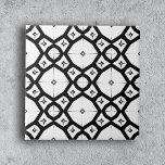 Modern Symmetrisch Geometrisch Zwart-wit Tegeltje<br><div class="desc">Deze keramische tegel heeft een opvallend geometrisch design dat zowel modern als tijdloos is. Het ingewikkelde patroon is samengesteld uit zwarte lijnen die diamantvormen vormen, elk omringend een kleinere witte diamant die met vier uiterst kleine driehoeken bij zijn hoeken wordt versierd. De nauwgezette opstelling van deze creëer-elementen geeft een optische...</div>