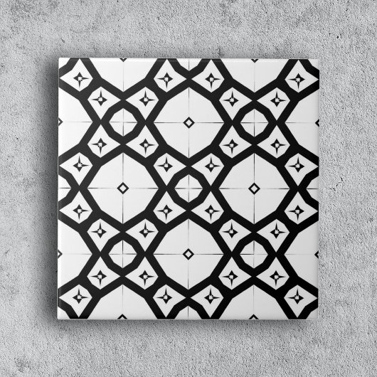 Modern Symmetrisch Geometrisch Zwart-wit Tegeltje