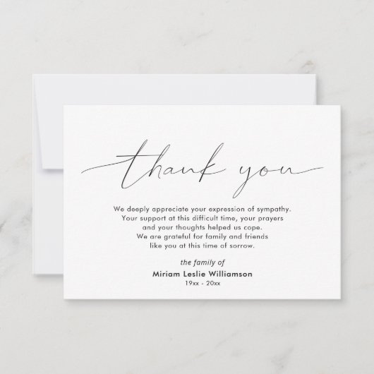 Modern sympathie erkenning script Dank u Bedankkaart (Voorkant)