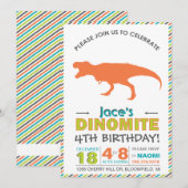 Modern T-Rex Dinosaur Oranje Green Invite Kaart (Voorkant / Achterkant)