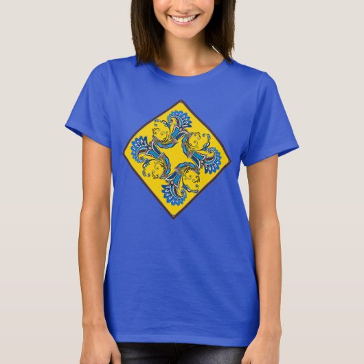Modern T-shirt met zonnig blauw-geel design (Voorkant)
