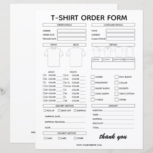 Modern T-Shirt Order Form For Small Business (Voorkant / Achterkant)