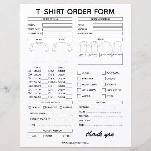Modern T-Shirt Order Form For Small Business (Voorkant)