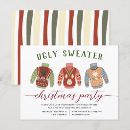Modern Tacky Ugly Sweater Kerstparty Uitnodiging Briefkaart