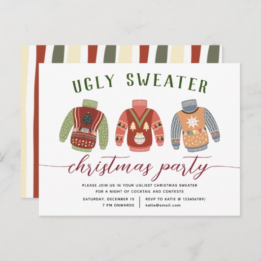 Modern Tacky Ugly Sweater Kerstparty Uitnodiging Briefkaart (Voorkant / Achterkant)