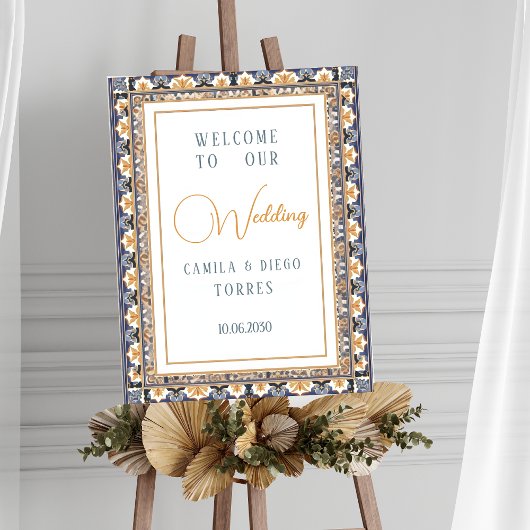 Modern Talavera Mexican Tile Wedding Welcome Sign Poster