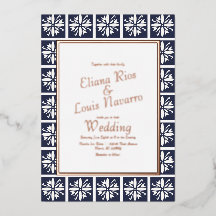 Modern Talavera Navy Blauwe Trouw Uitnodiging Gedr