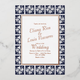 Modern Talavera Navy Blauwe Trouw Uitnodiging Gedr