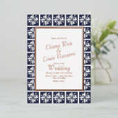Modern Talavera Navy Blue Wedding geperst Folie Uitnodiging (Staand Voorkant)