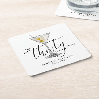Modern “Talk Thirty to Me” Martini Glass 30th Kartonnen Onderzetters