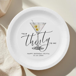 Modern “Talk Thirty to Me” Martini Glass 30th Papieren Bordje