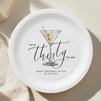 Modern “Talk Thirty to Me” Martini Glass 30th Papieren Bordje